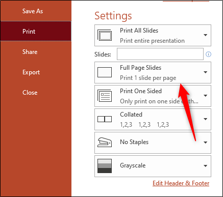 Полные слайды - параметр печати