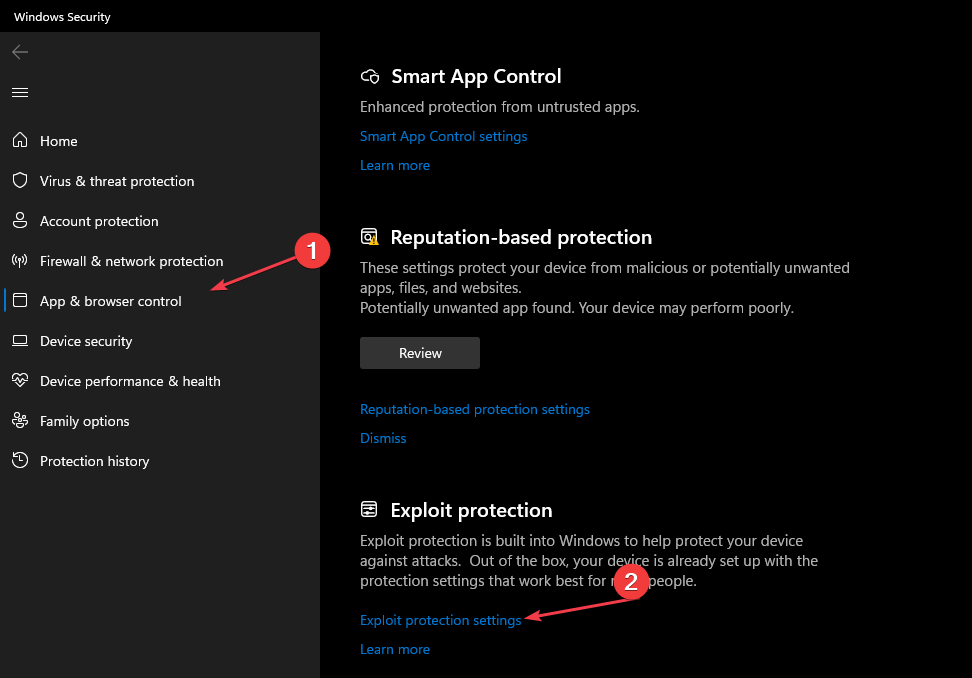 Секция Exploit Protection в Windows Security