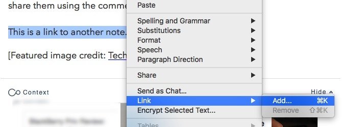Вставка ссылки в заметку Evernote