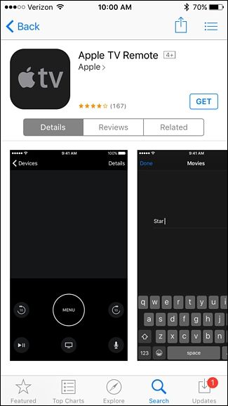 Скачивание приложения Apple TV Remote в App Store на iPhone