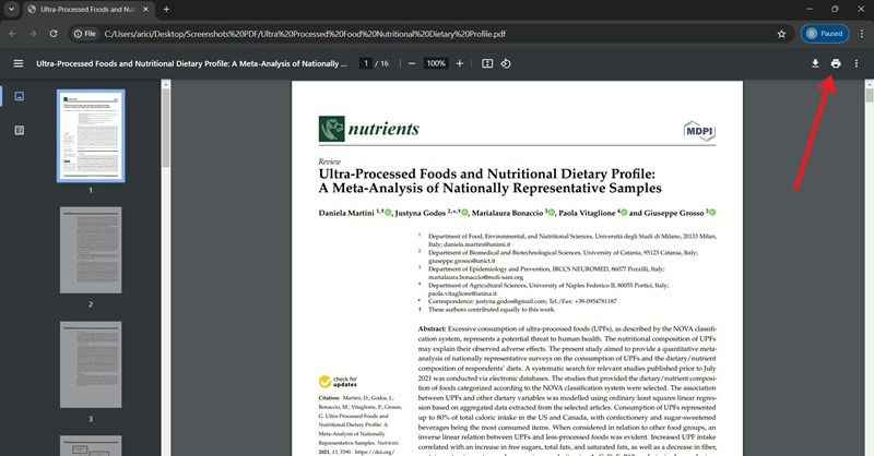 Кнопка печати в браузере