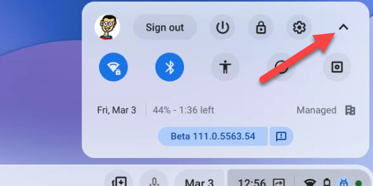 Стрелка для разворачивания панели быстрых настроек.