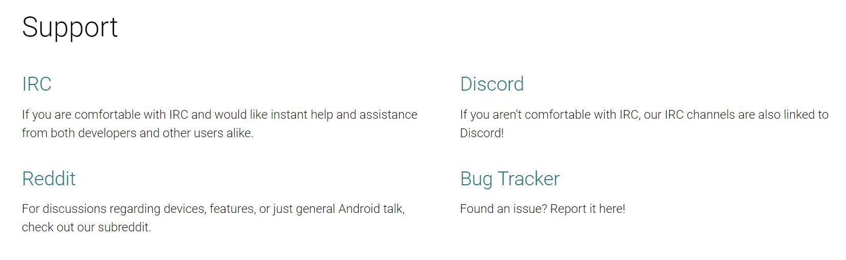 Каналы поддержки пользователей LineageOS
