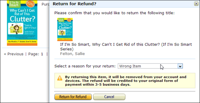 Подтверждение возврата и кнопка Возврат для возмещения