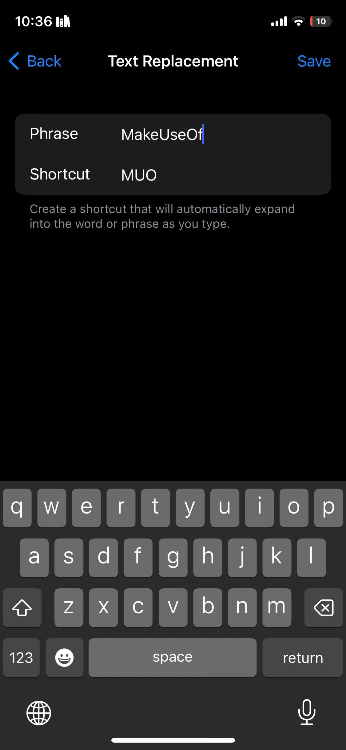 Редактирование и сохранение замены текста
