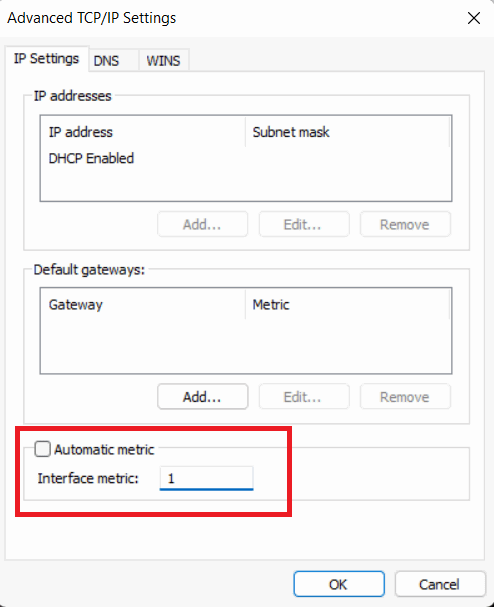IPv4 — вручную задать метрику