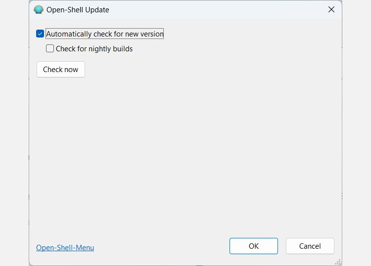 Окно обновления Open-Shell — проверка наличия обновлений