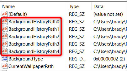 Список значений BackgroundHistoryPath 0-4 в реестре