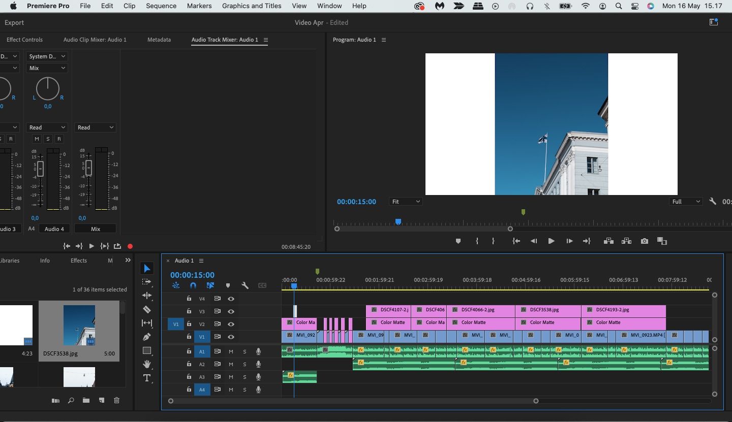 Результат: вертикальное изображение, вписанное в цветную заливку в Premiere Pro
