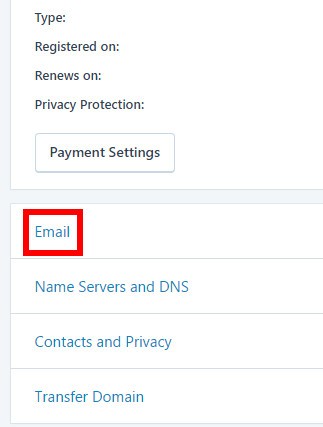 Скриншот секции Электронная почта в настройках домена