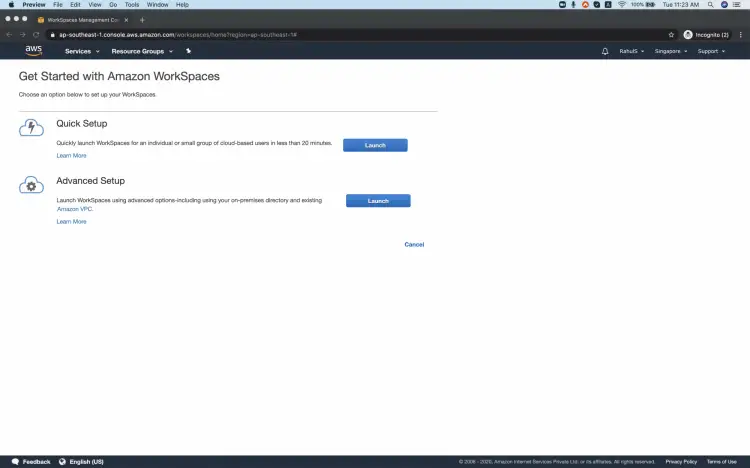 Экран Quick Setup — кнопка «Launch»