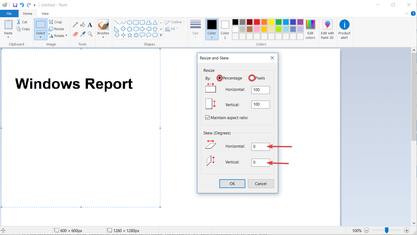 Параметры искажения в Paint
