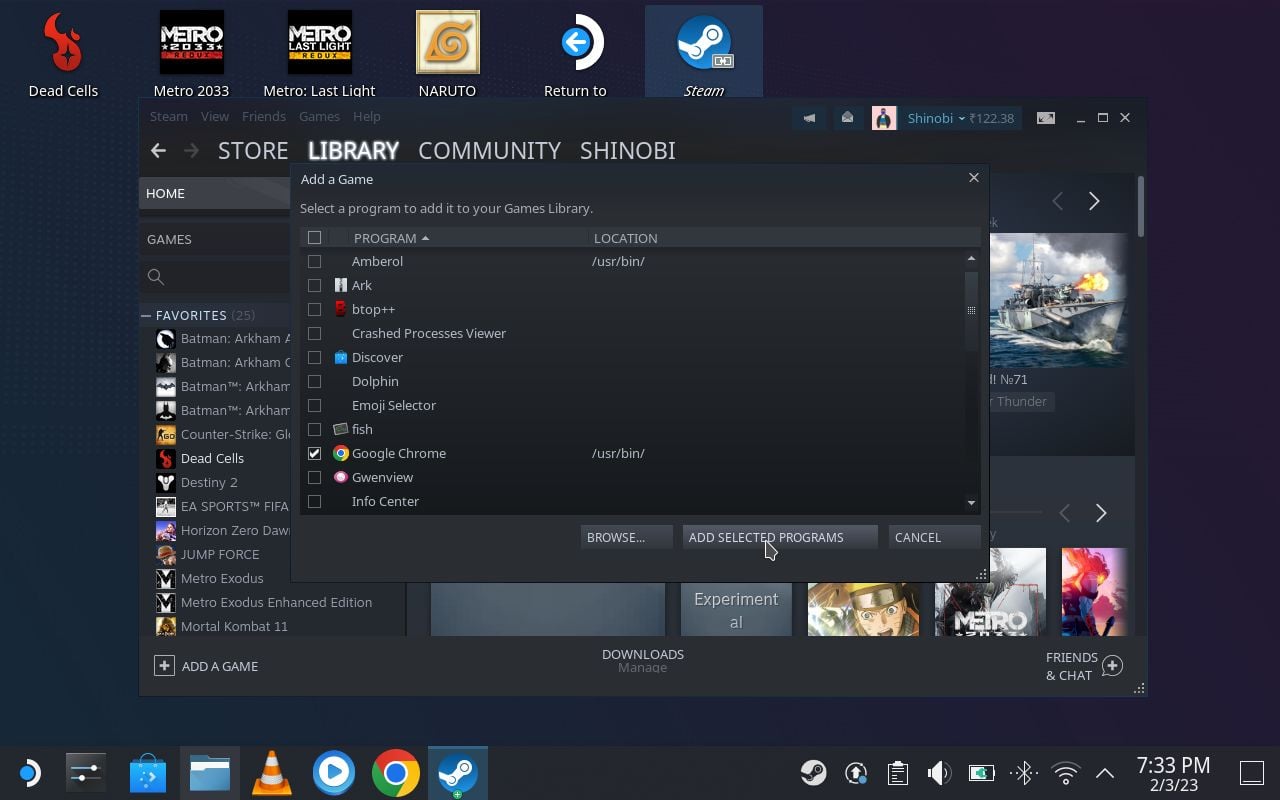 Добавление Heroic в библиотеку Steam