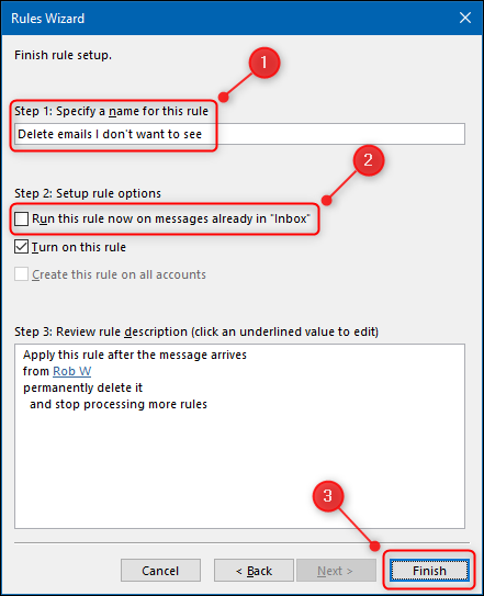 Финальная страница мастера правил