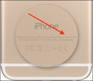 Номер модели, выгравированный на задней панели iPhone
