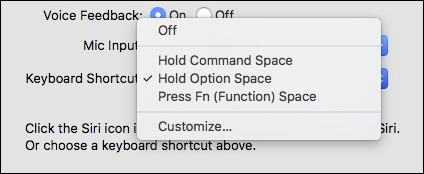 Настройка сочетания клавиш для Siri
