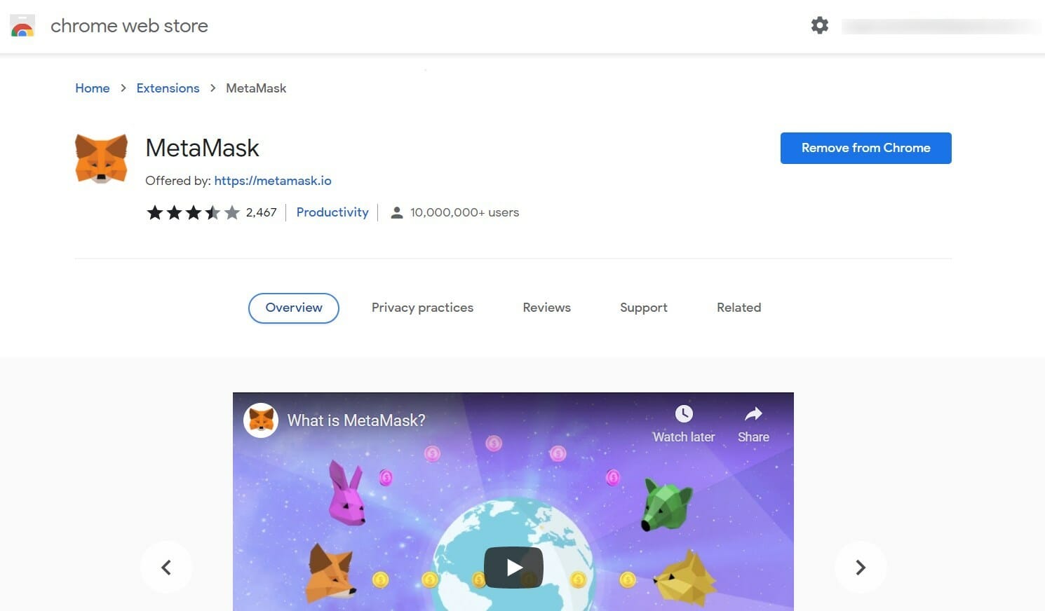 Chrome Web Store для MetaMask