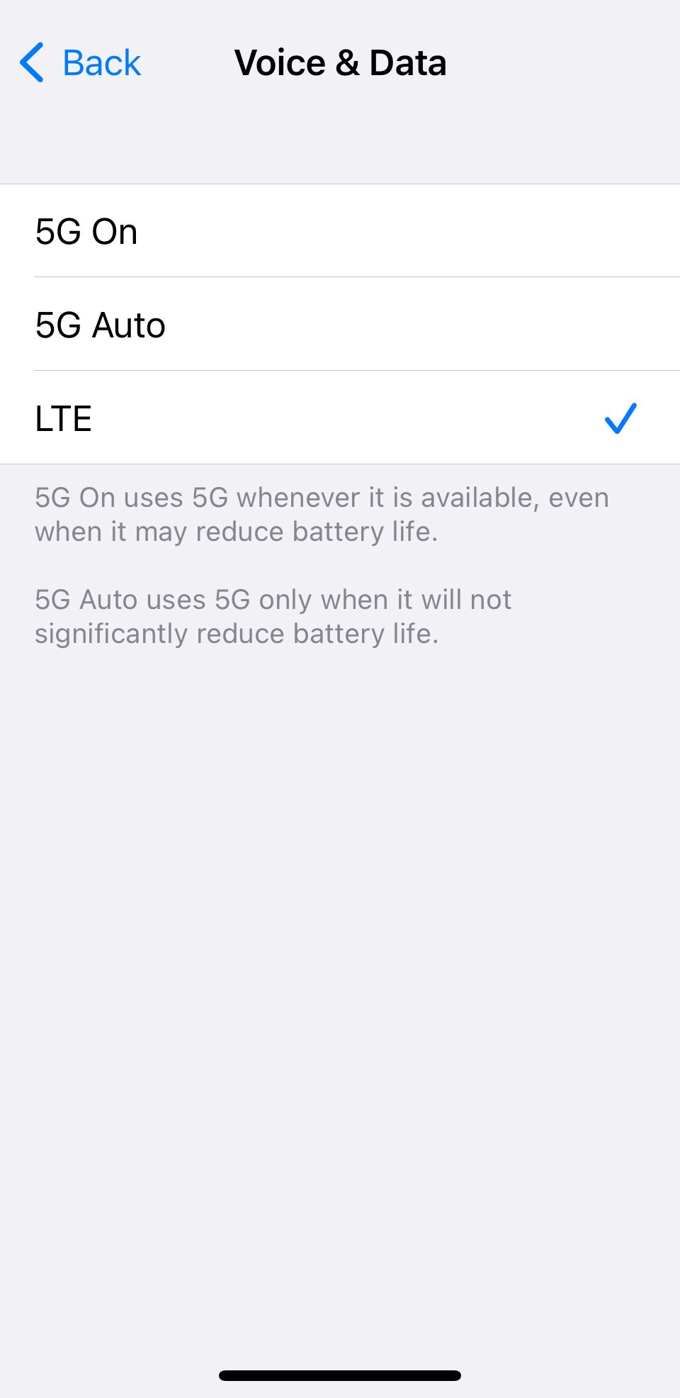 Выбор LTE для отключения 5G