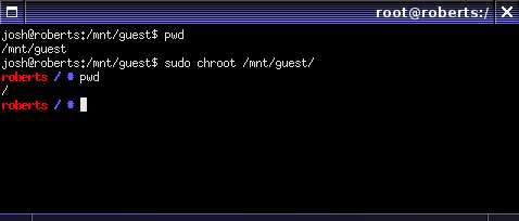 Пример отображения pwd после chroot