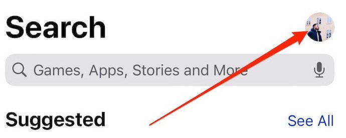 Экран App Store с иконкой профиля для проверки баланса