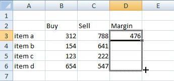 Пример перетаскивания автозаполнения вниз