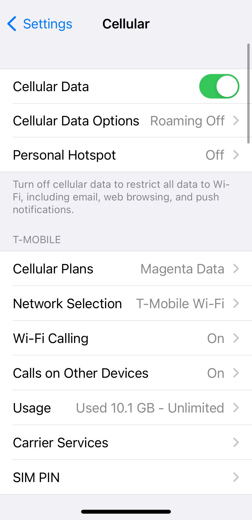 Параметры сотовой связи