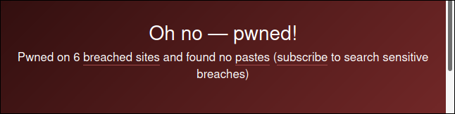 Предупреждение о найденных утечках для электронной почты на сайте HIBP