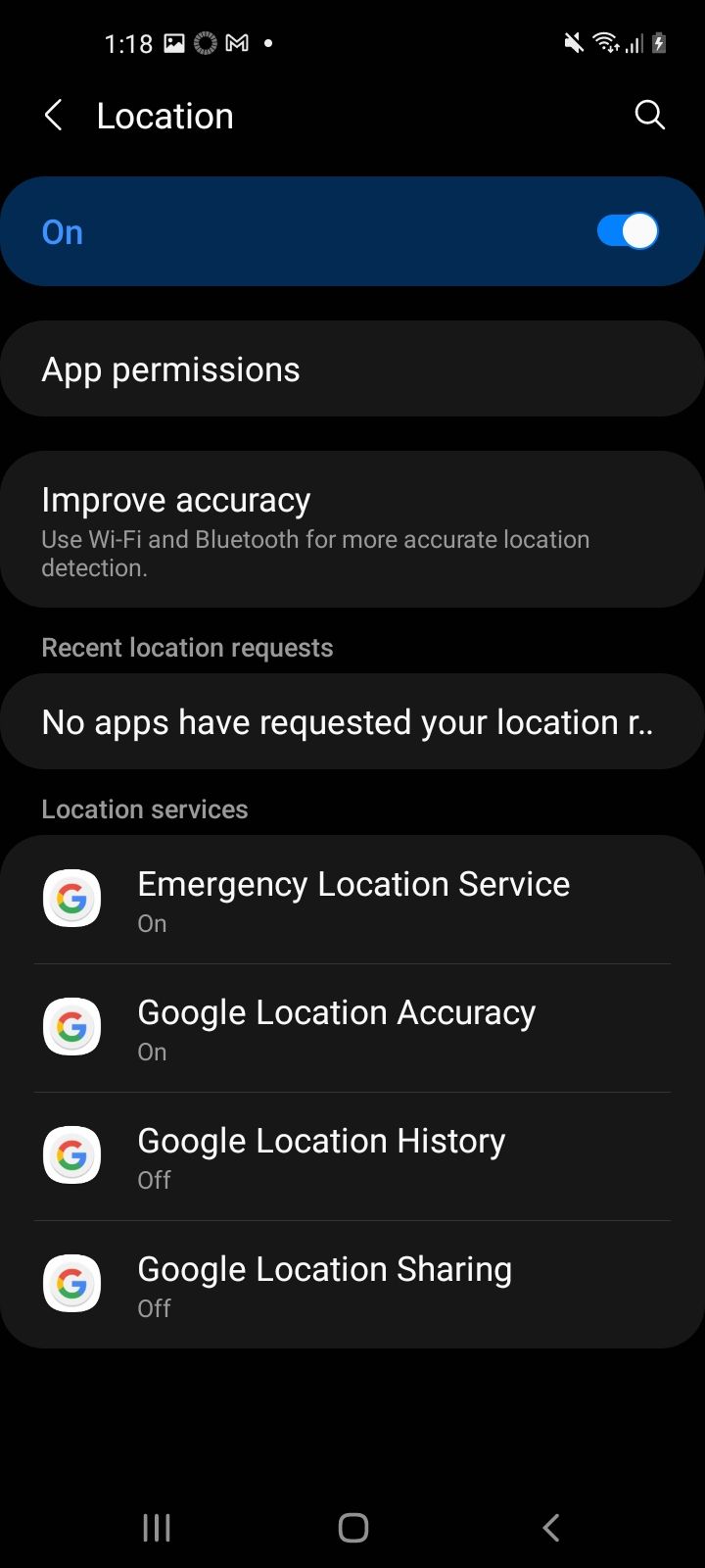 Параметры местоположения Android