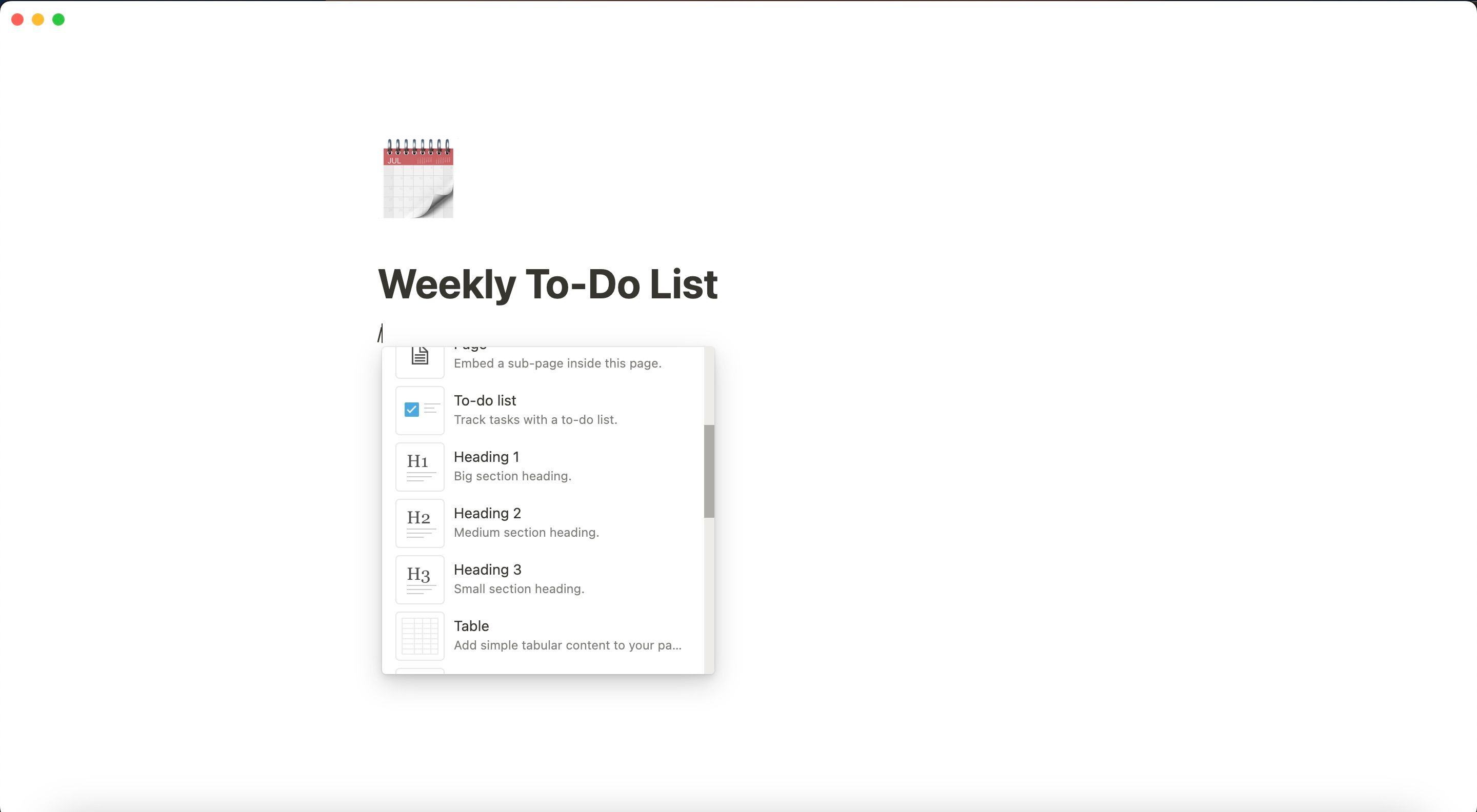 Еженедельный список дел в Notion Скриншот