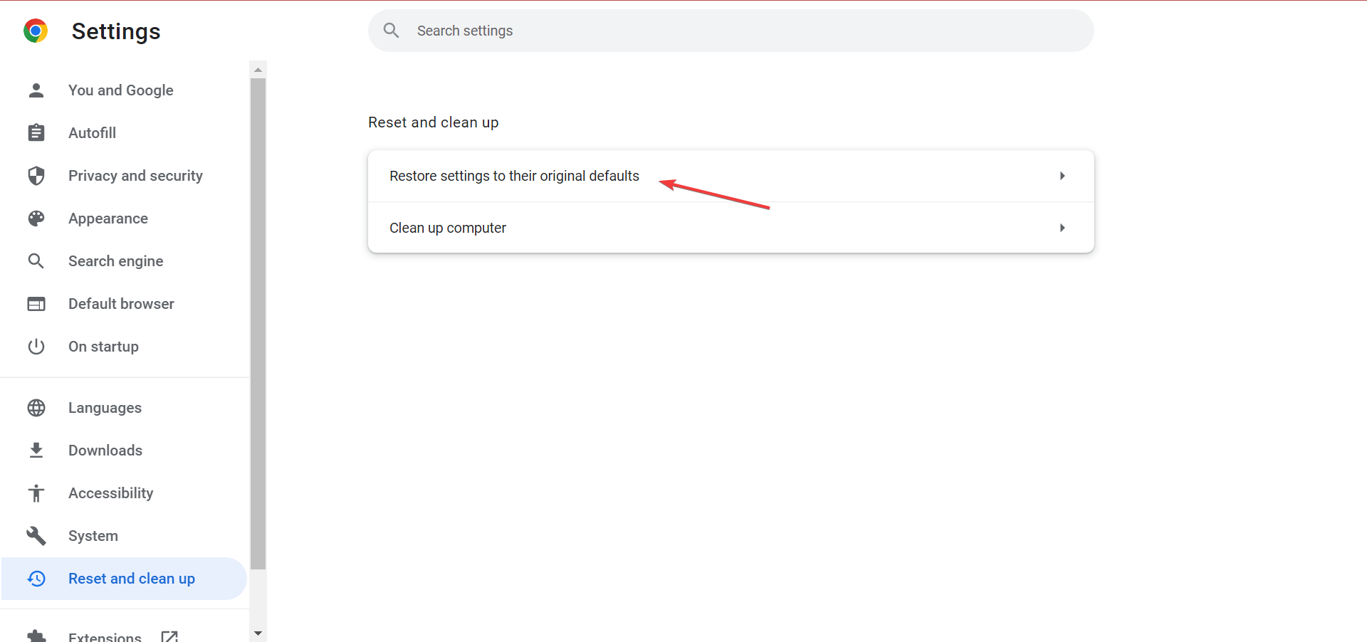 Восстановление настроек Chrome