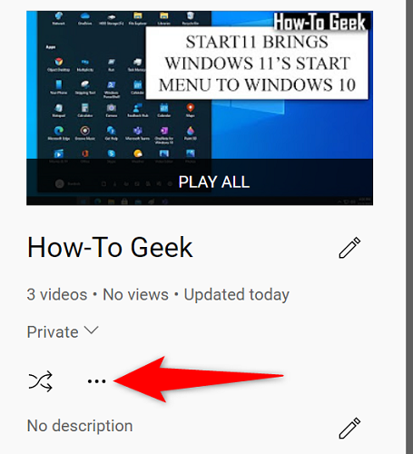 Нажмите три точки в левой части страницы плейлиста.