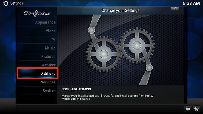 Раздел Дополнения в Kodi