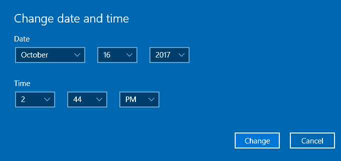 Окно изменения даты и времени