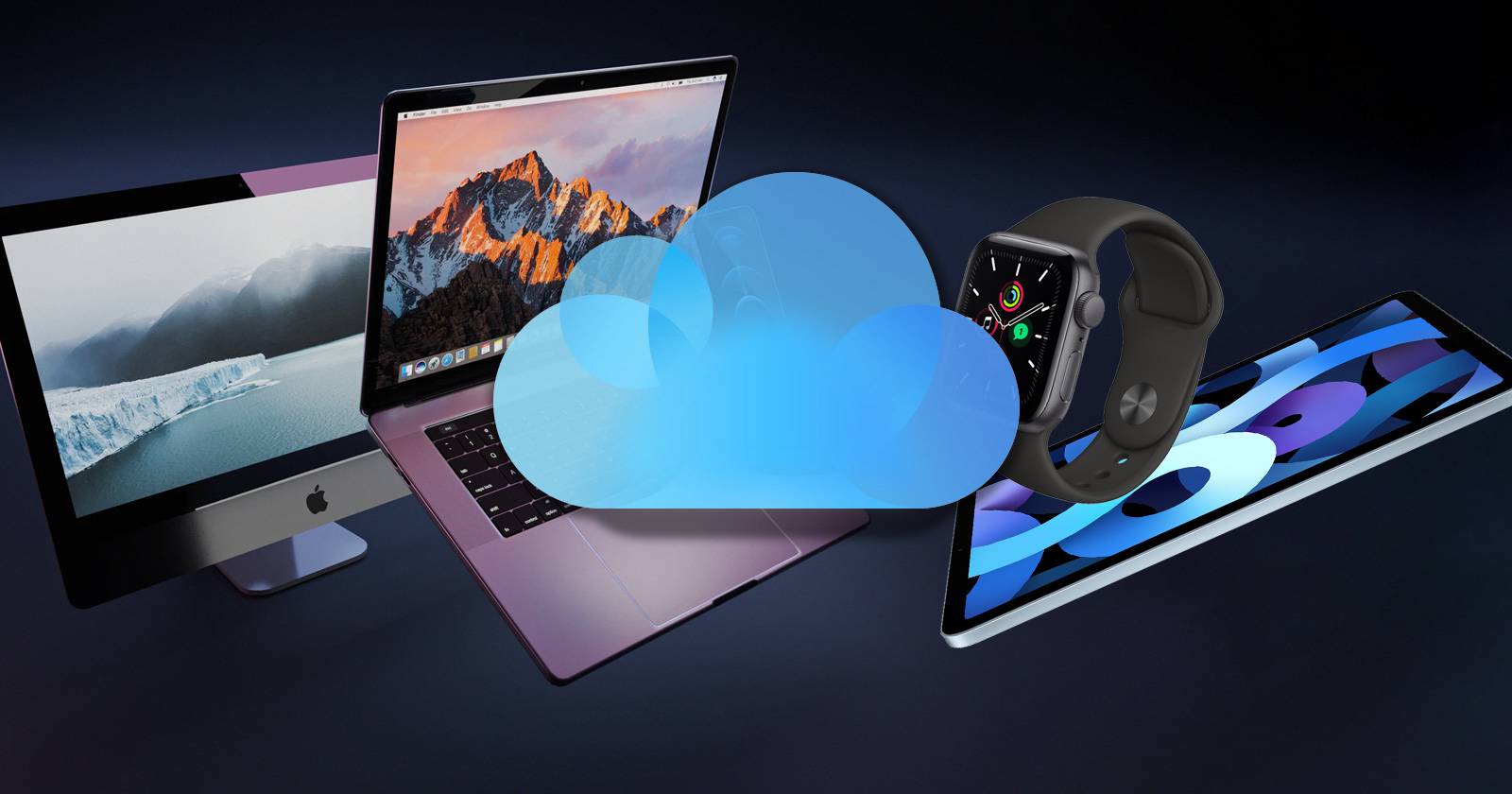 Логотип iCloud поверх устройств Apple