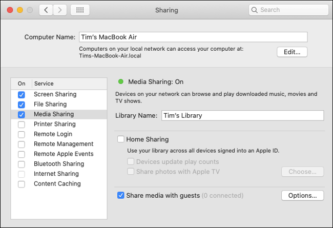 Настройка Media Sharing в macOS Catalina