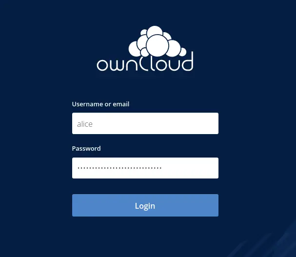 Страница входа ownCloud — скриншот