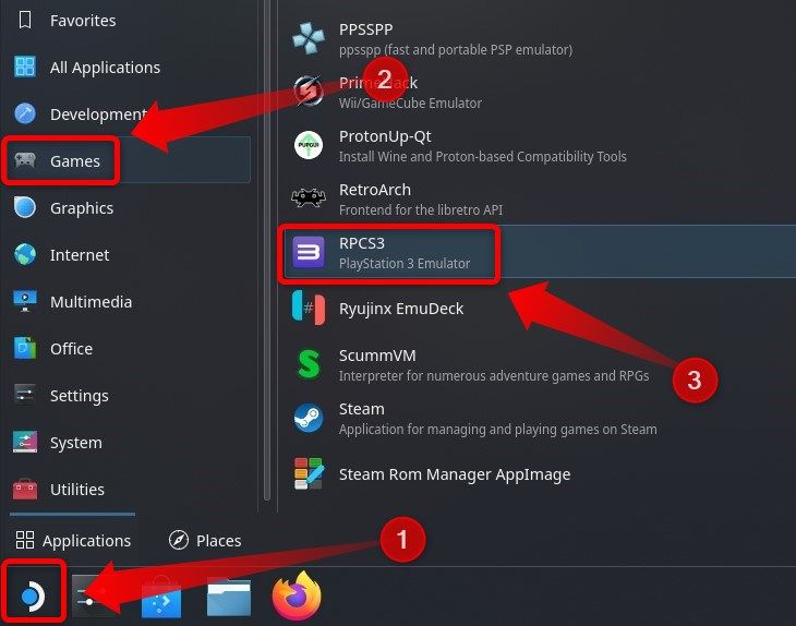 Откройте RPCS3 через меню приложений SteamOS