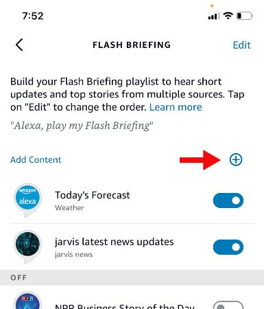 Список Flash Briefing в приложении