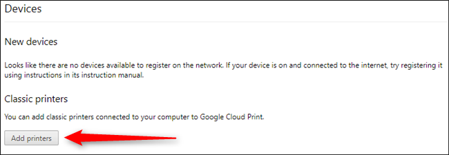 Добавление классического принтера в Cloud Print на компьютере