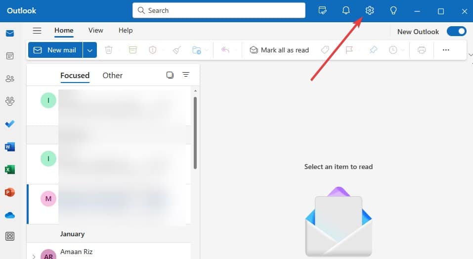 Impostazioni Outlook con icona ingranaggio