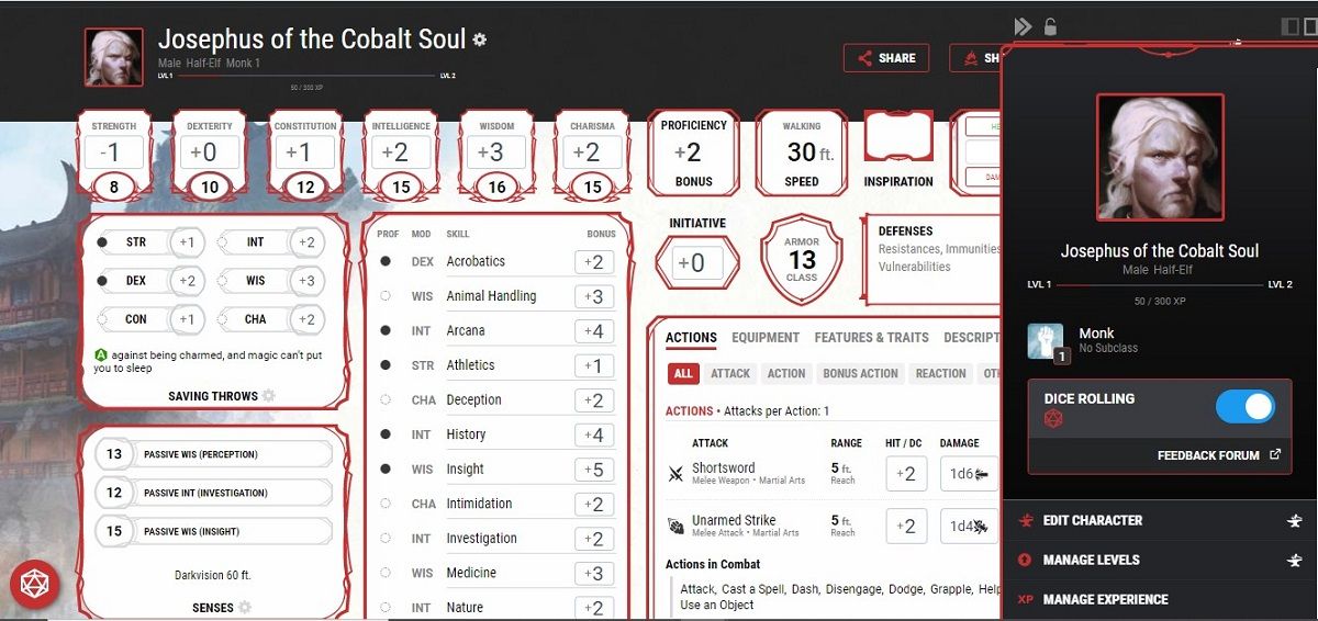 Управление персонажем в D&D Beyond