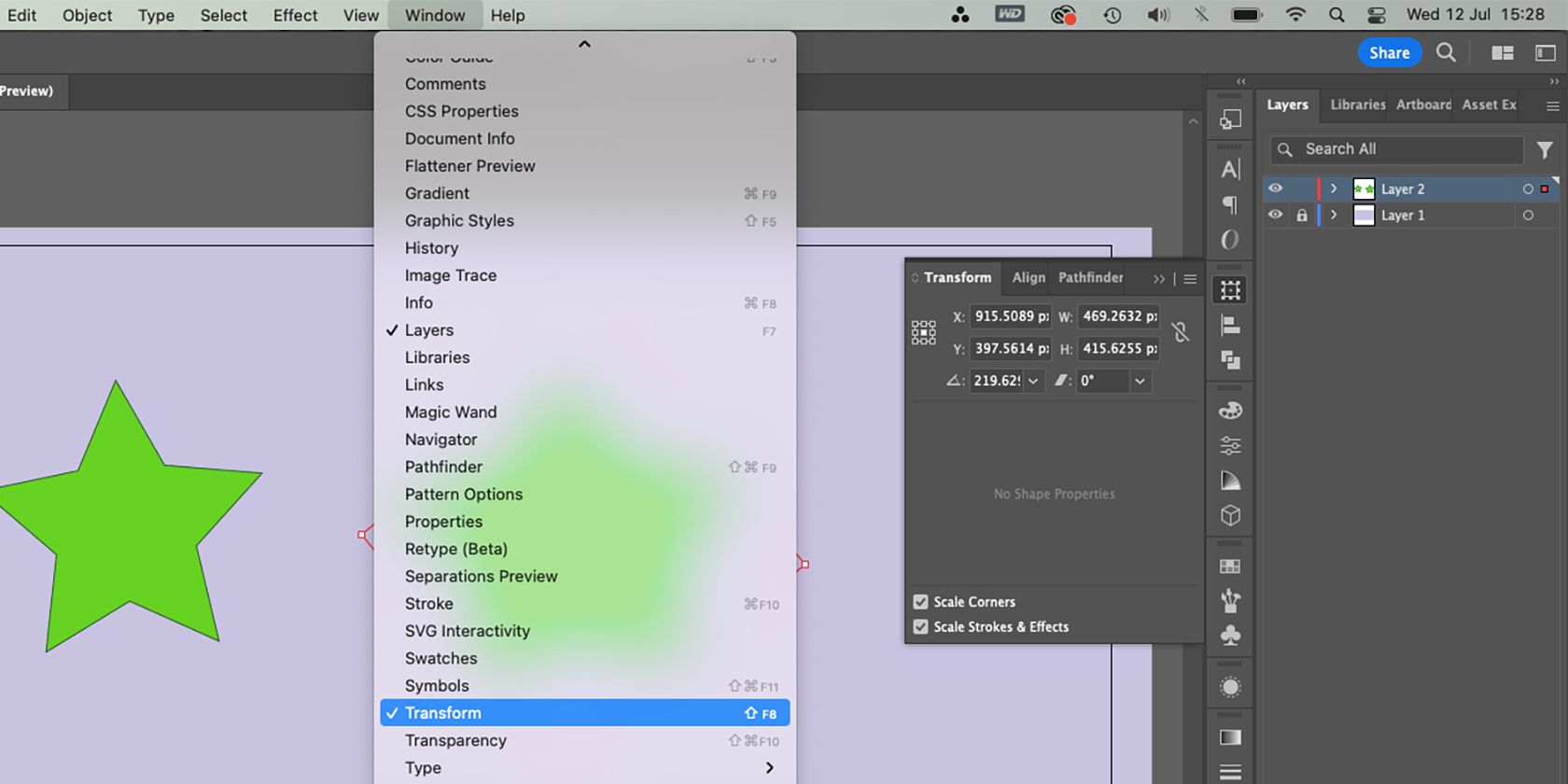 Illustrator Transform panel