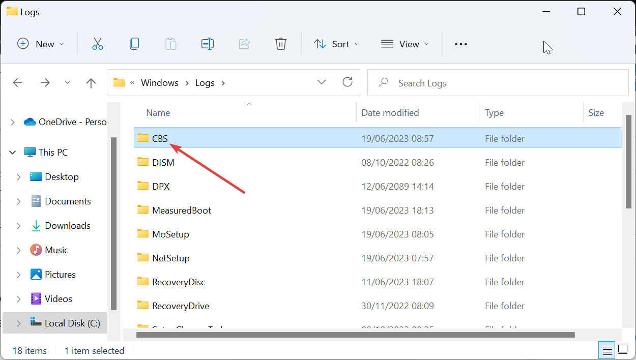 Путь к папке C:WindowsLogsCBS в Проводнике