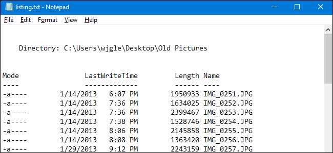 Распечатать список файлов в папке Windows
