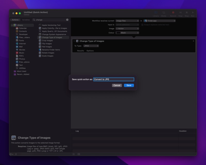 Сохранение рабочей схемы в Automator