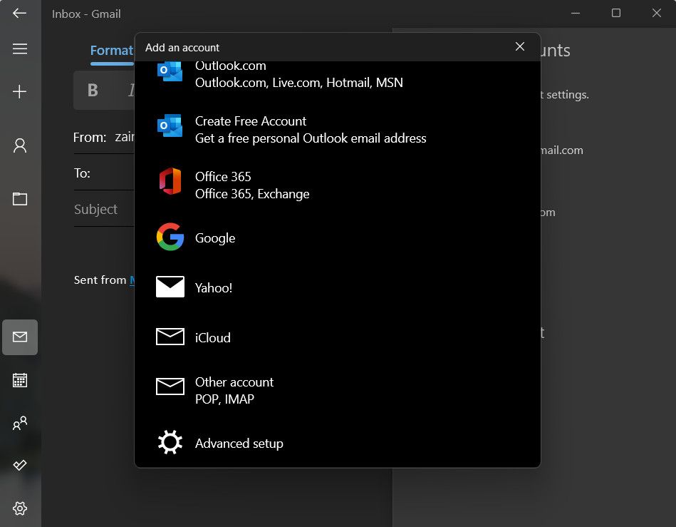 Выбор Расширенной настройки учетной записи