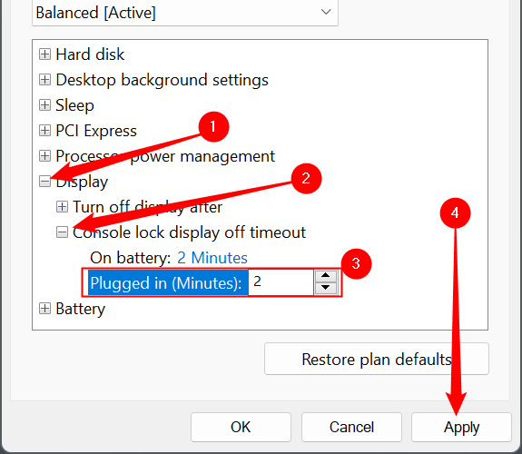 Откройте Display, затем Console Lock Display Off Timeout, установите нужное время и нажмите Применить.