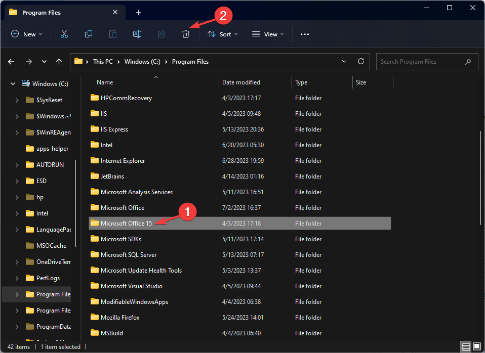 Папка Microsoft Office в C:Program Files