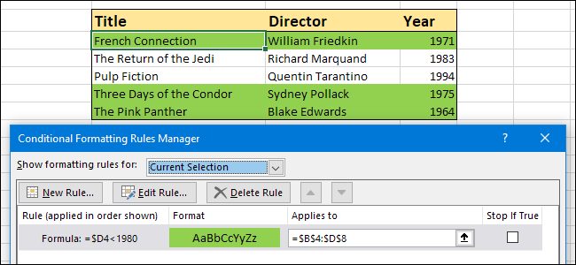Условное форматирование строк в Excel