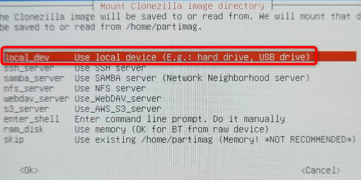 Выберите local_dev для локального хранения образа